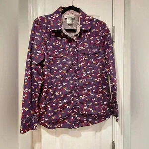 Back in the Saddle Purple Floral Snap Front Collared Shirt Pearl Buttons Size M